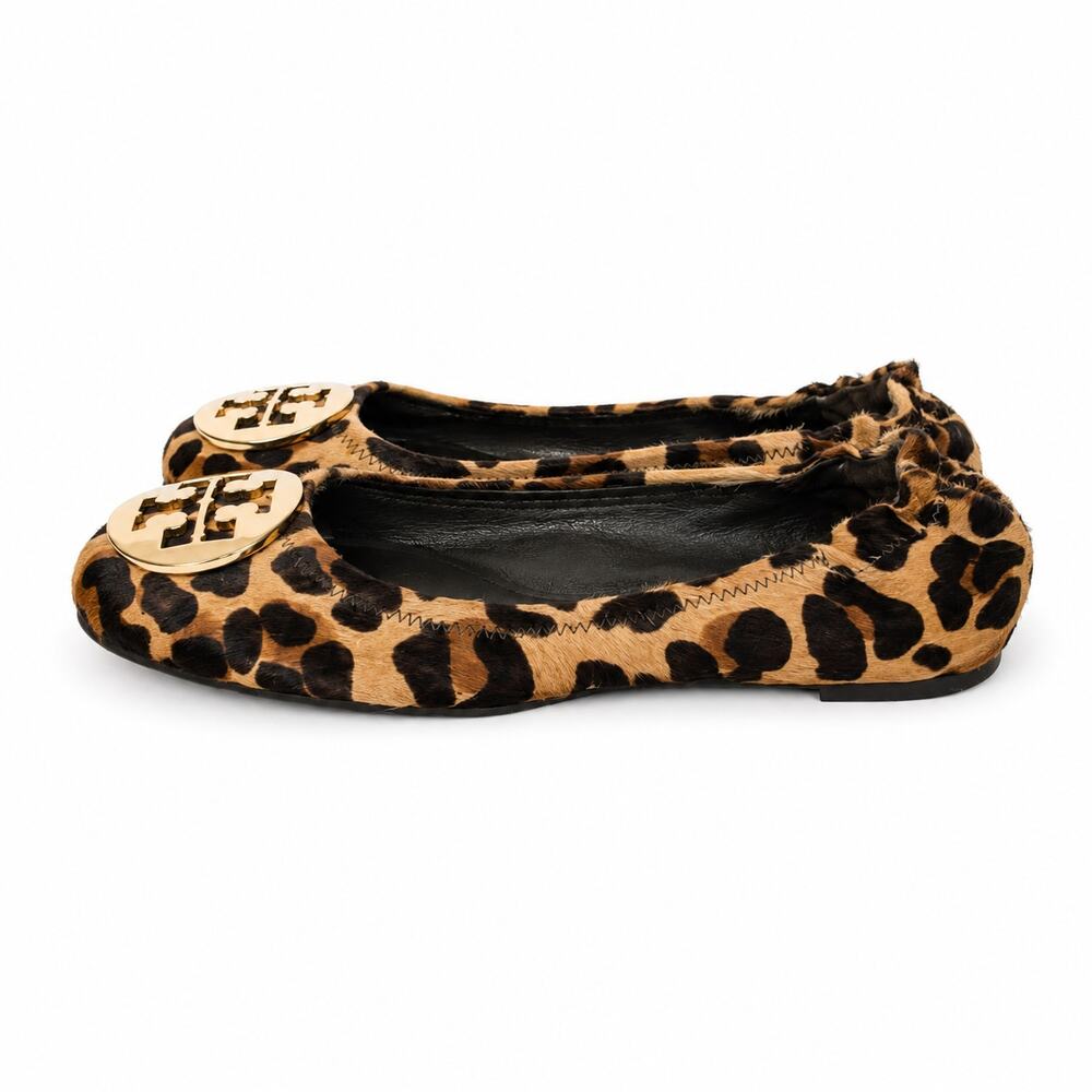 100% Genuine Leather and Calf Hair Tory Burch Reva Leopard Ballet Flats Size 7 - Picture 2 of 8